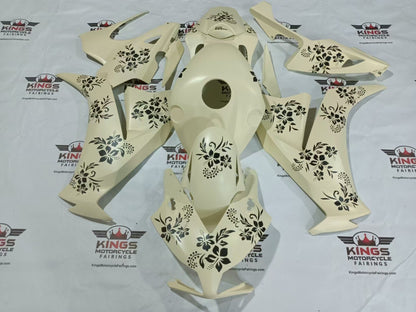 Honda CBR1000RR Fairings (2012-2016) Matte Cream, Black Flowers at KingsMotorcycleFairings.com