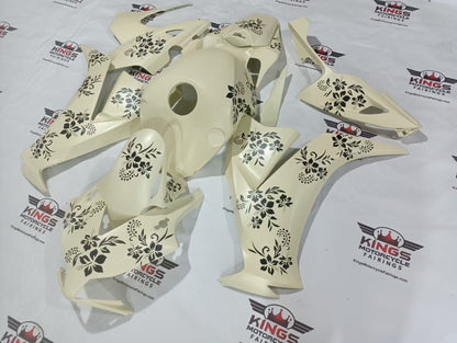 Honda CBR1000RR Fairings (2012-2016) Matte Cream, Black Flowers from KingsMotorcycleFairings.com