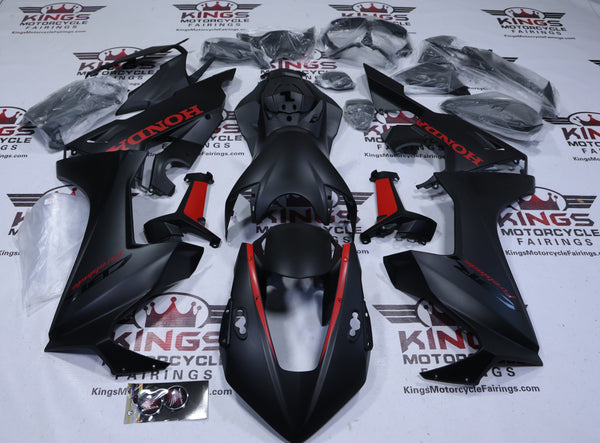 Honda CBR1000RR Fairings (2017-2025) Matte Black, Red Accents from KingsMotorcycleFairings.com