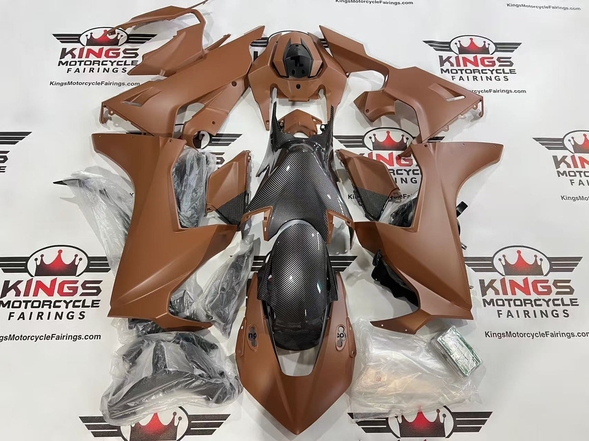 Honda CBR1000RR Fairings (2017-2025) Matte Brown, Gloss Faux Carbon Fiber at KingsMotorcycleFairings.com