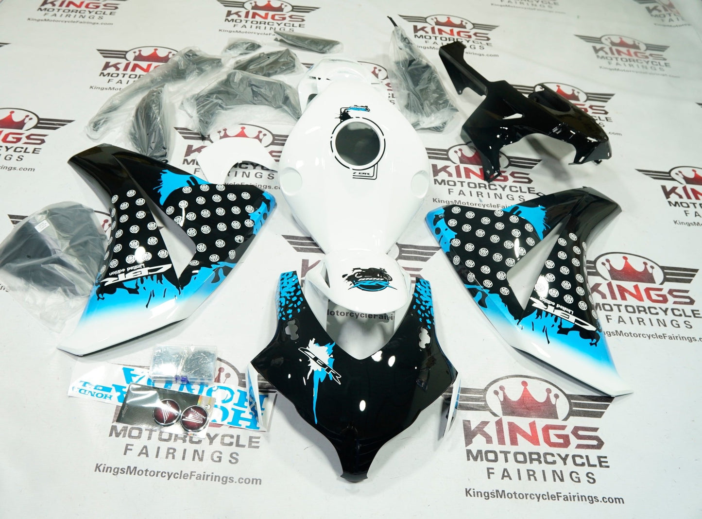Honda CBR1000RR (2008-2011) White, Black, Blue Splash at KingsMotorcycleFairings.com