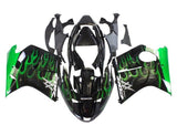 Honda CBR 1100XX Fairings (1996-2007) Black, Green Flames, White at KingsMotorcycleFairings.com