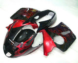 Honda CBR 1100XX SuperBlackBird Fairings (1996-2007) Black, Red Flames, Gold at KingsMotorcycleFairings.com