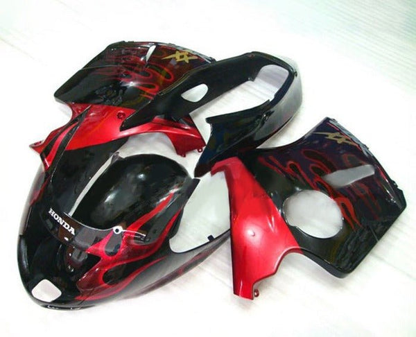 Honda CBR1100XX SuperBlackBird Fairings (1996-2007) Black, Red Flames, Gold at KingsMotorcycleFairings.com
