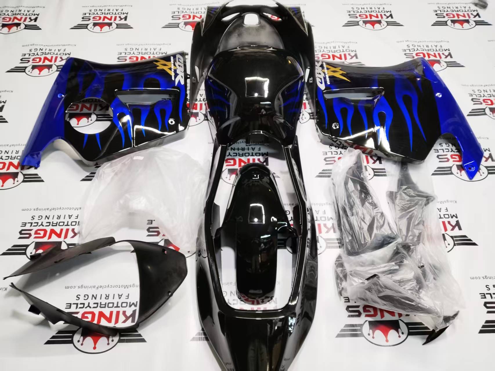 Honda CBR1100XX Super Blackbird Fairing Kit (1996-2007) Black, Blue Fire, White, Gold at KingsMotorcycleFairings.com