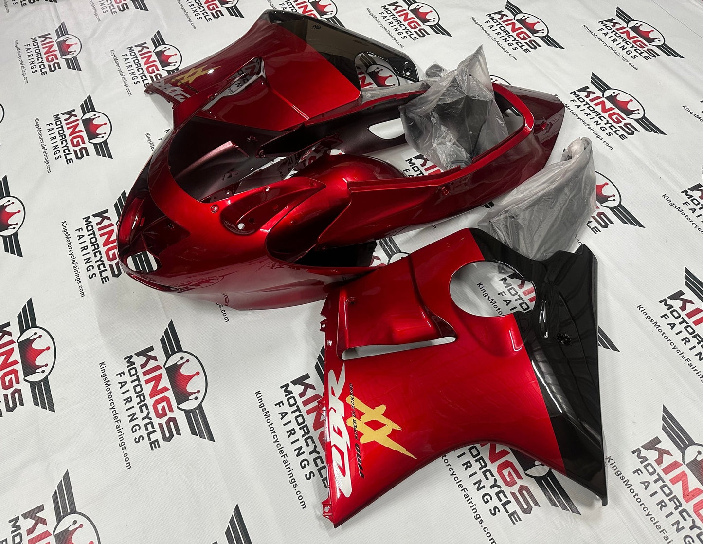 Honda CBR1100XX Super Blackbird Fairings (1996-2007) Candy Apple Red, Black at KingsMotorcycleFairings.com