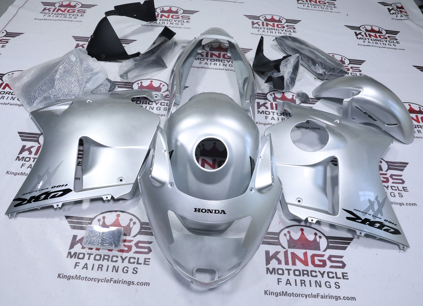Honda CBR1100XX Super Blackbird Fairings (1996-2007) Gloss Silver, Black at KingsMotorcycleFairings.com