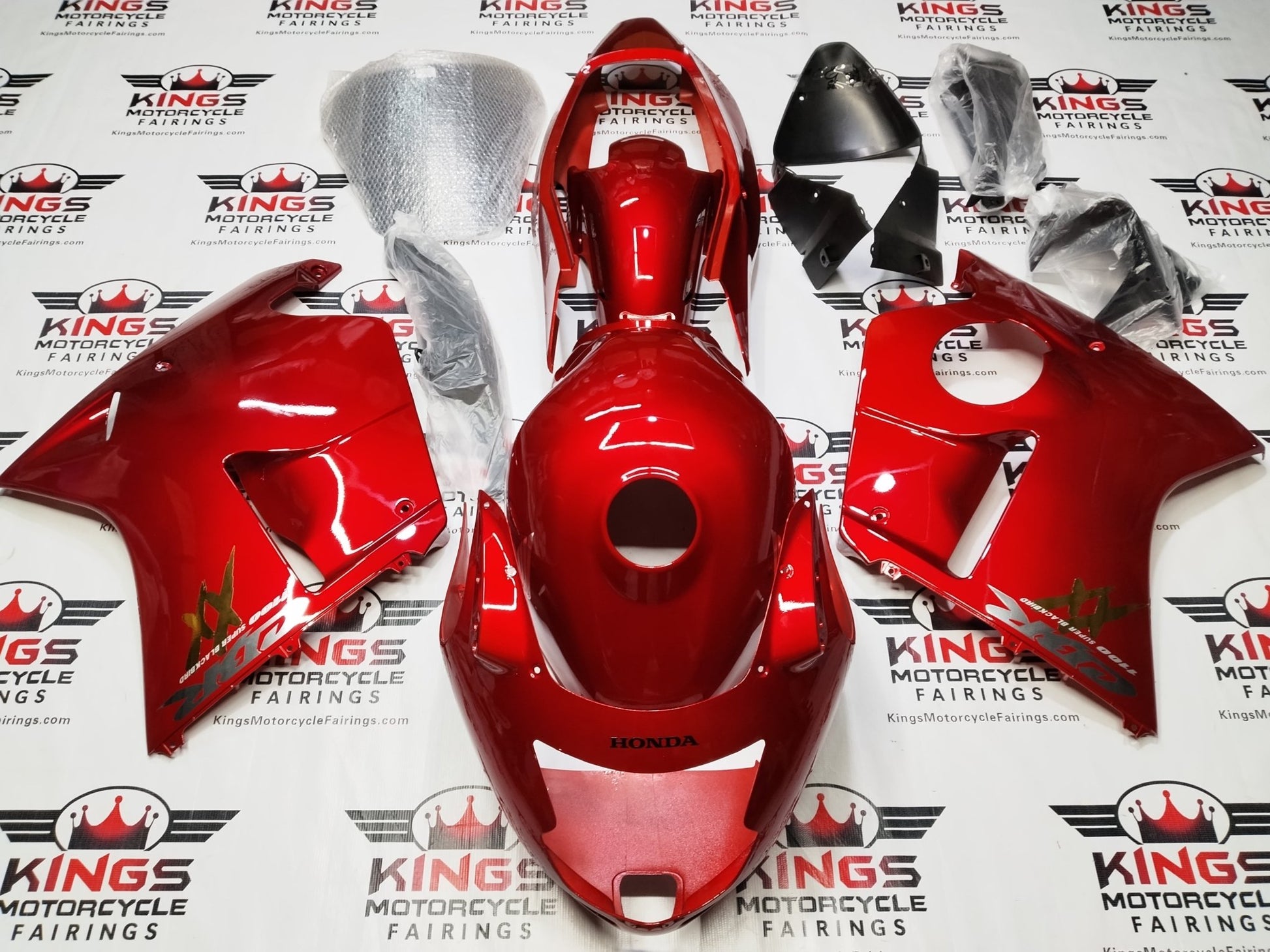Honda CBR1100XX Super Blackbird Fairings (1996-2007) Red, Chrome, Gold at KingsMotorcycleFairings.com