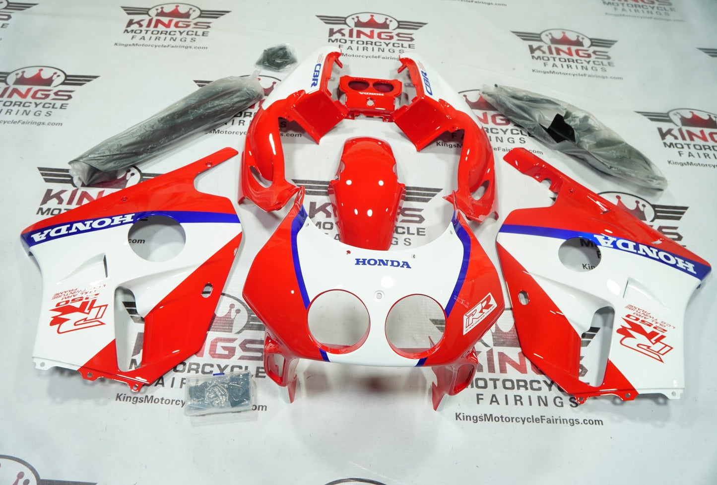 Honda CBR250 MC22 Fairings (1990-1998) Red, White, Blue, Stripe at KingsMotorcycleFairings.com