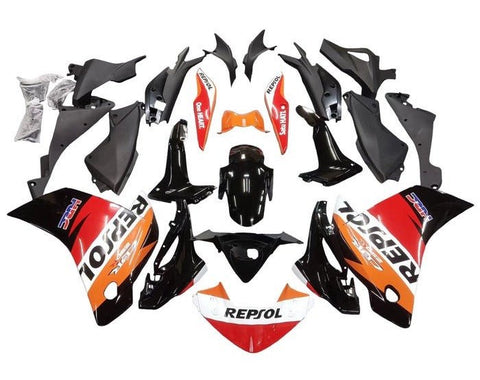 Honda CBR250R Fairings (2011-2014) Black, Orange Repsol at KingsMotorcycleFairings.com
