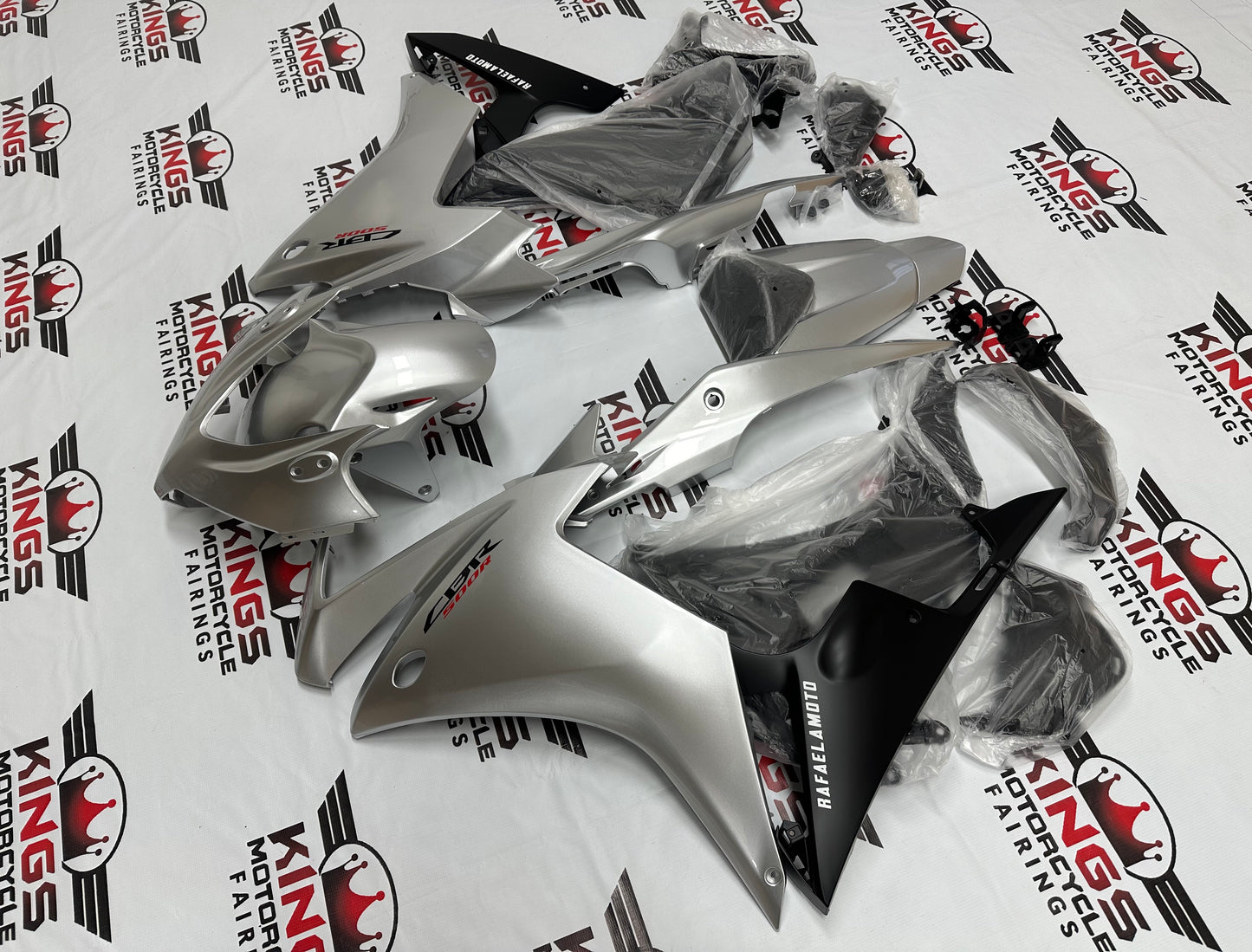 Honda CBR500R Fairing Kit (2013-2015) Gloss Silver, Matte Black at KingsMotorcycleFairings.com