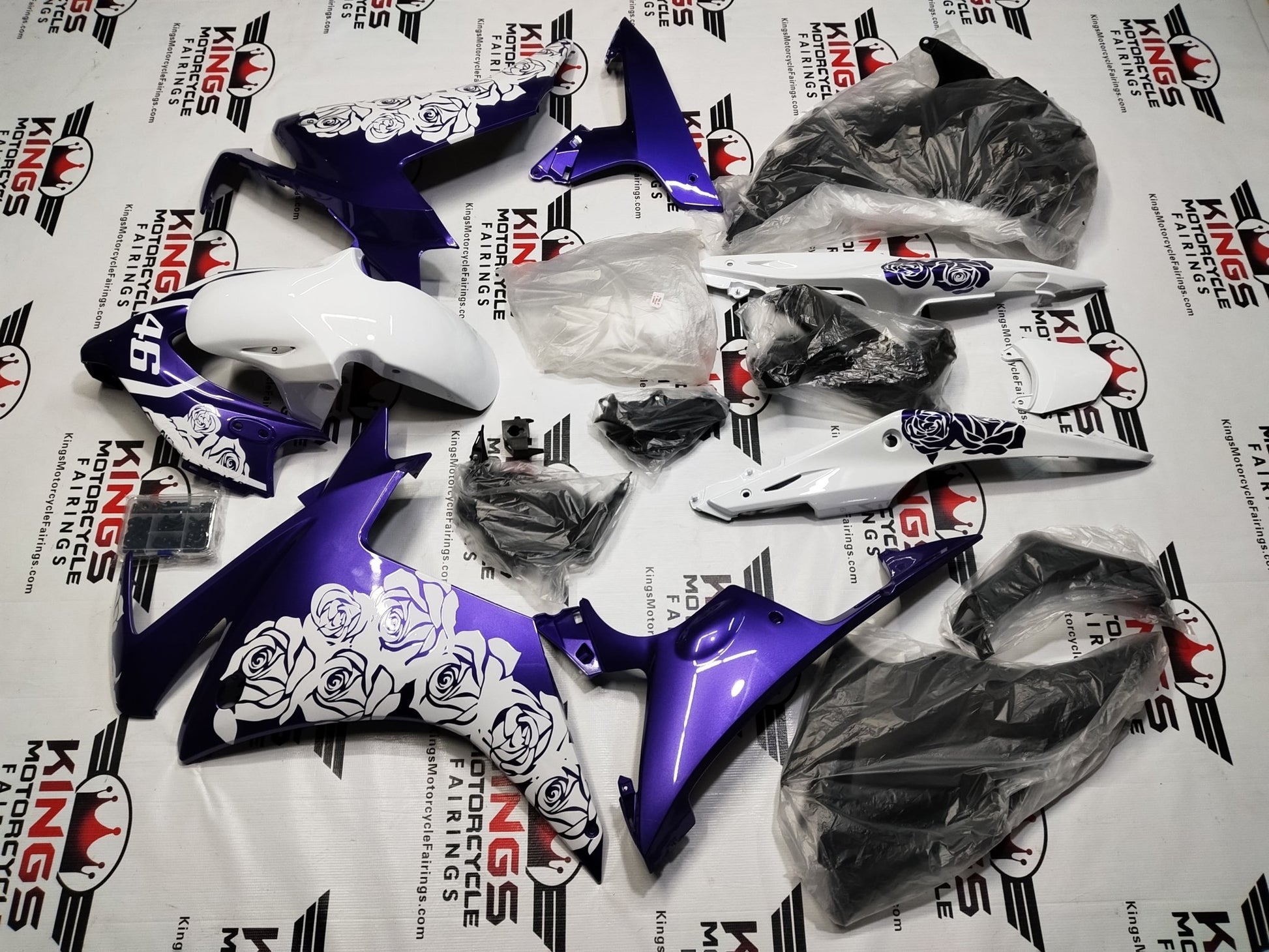 Honda CBR500R Fairing Set (2013-2015) Purple, White Roses at KingsMotorcycleFairings.com