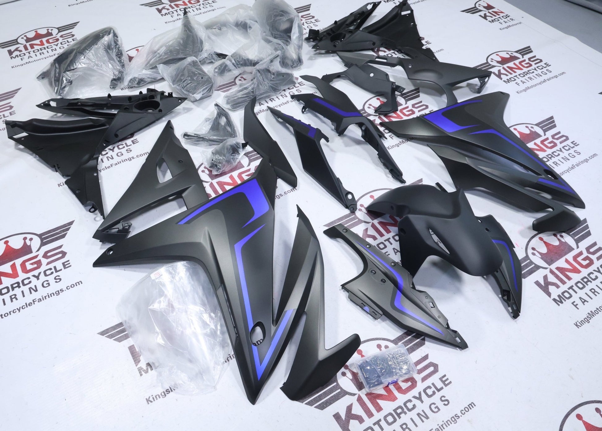 Honda CBR500R Fairing Set (2016-2018) Matte Black, Blue at KingsMotorcycleFairings.com