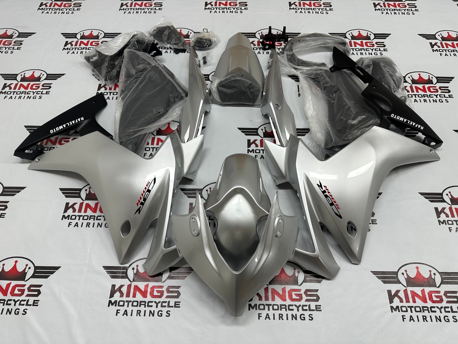 Honda CBR500R Fairings (2013-2015) Gloss Silver, Matte Black at KingsMotorcycleFairings.com