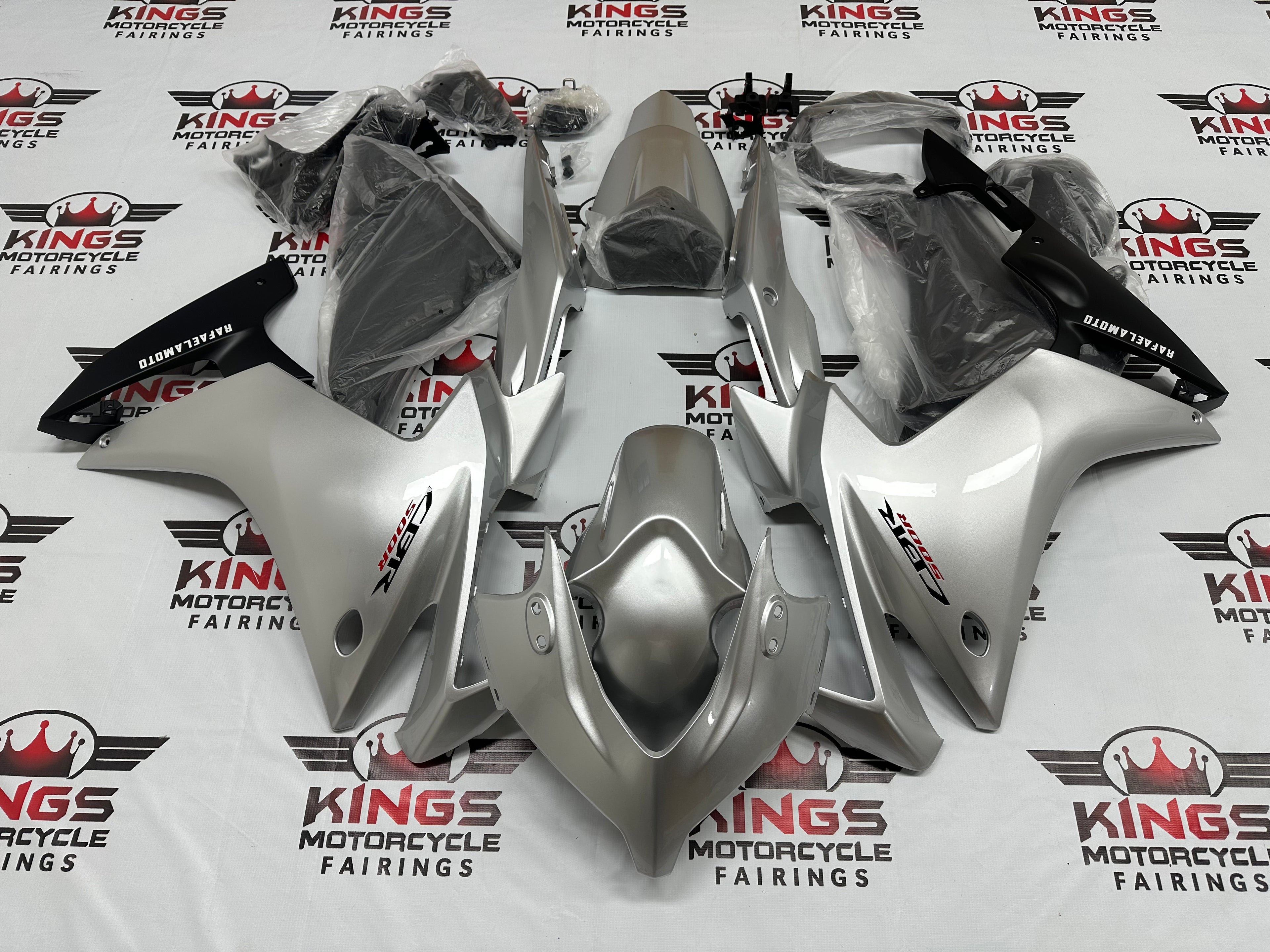 Honda CBR500R Fairings (2013-2015) Gloss Silver, Matte Black at KingsMotorcycleFairings.com