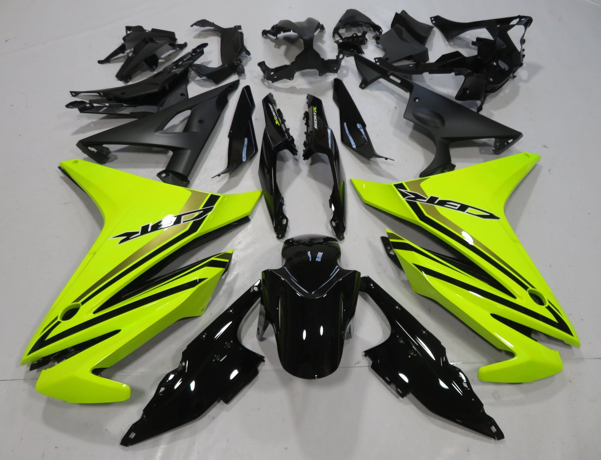 Honda CBR500R Fairings (2013-2015) Neon Yellow, Black from KingsMotorcycleFairings.com
