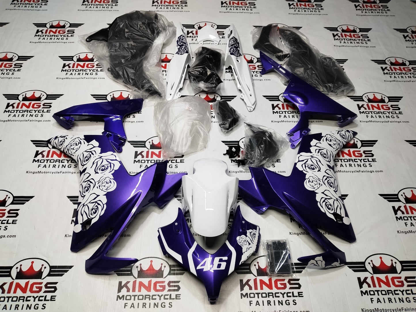 Honda CBR500R Fairings (2013-2015) Purple, White Roses at KingsMotorcycleFairings.com