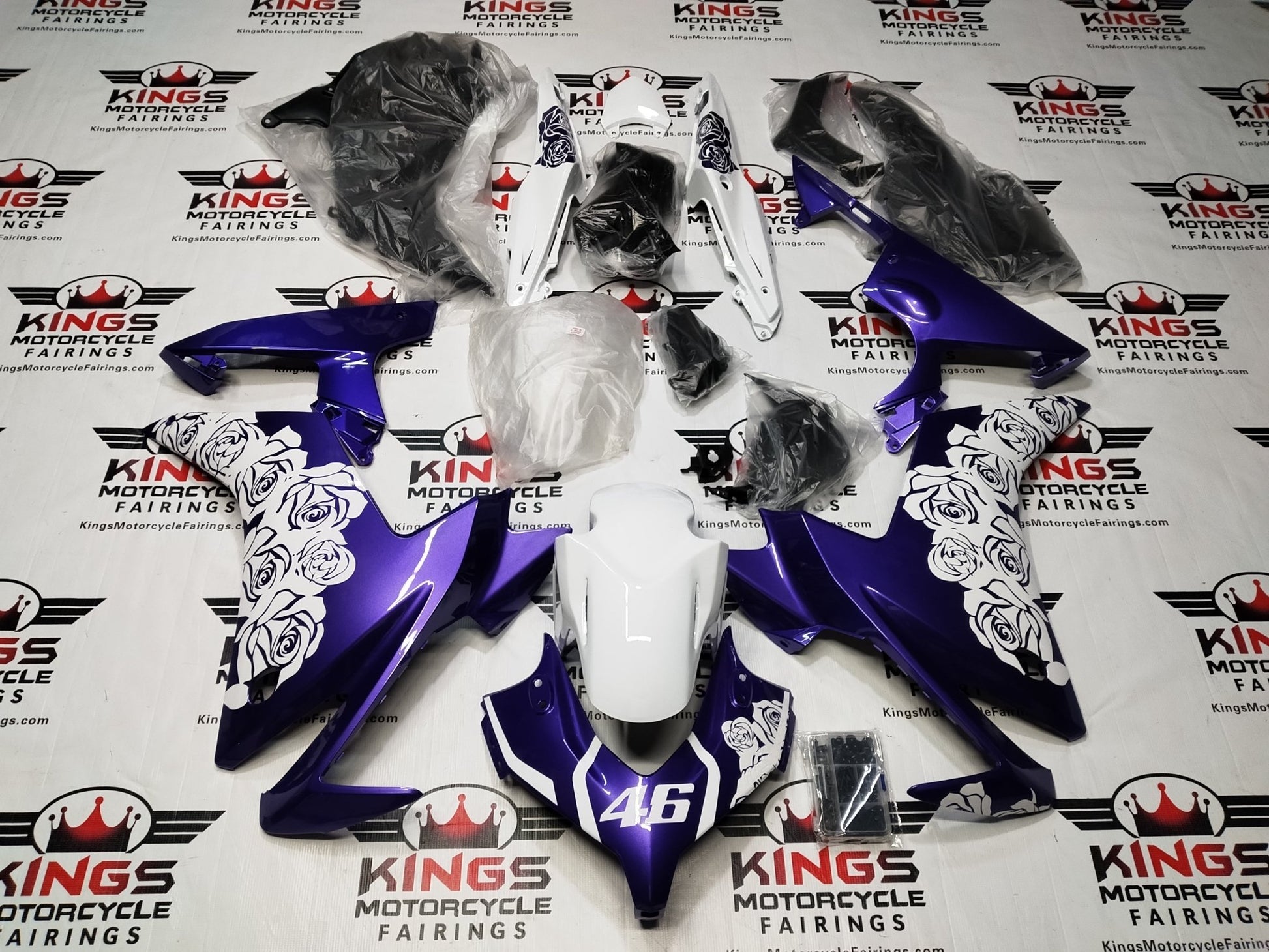 Honda CBR500R Fairings (2013-2015) Purple, White Roses at KingsMotorcycleFairings.com