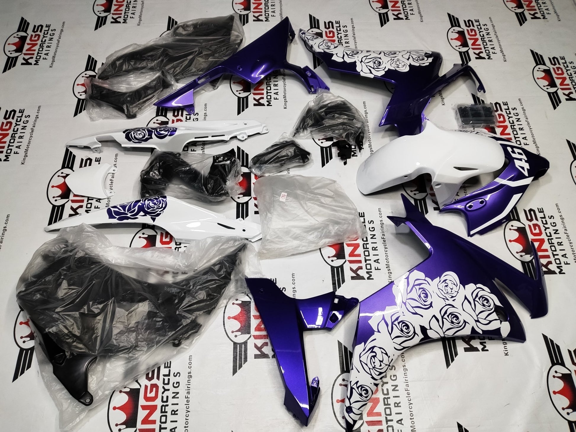 Honda CBR500R Fairings (2013-2015) Purple, White Roses from KingsMotorcycleFairings.com