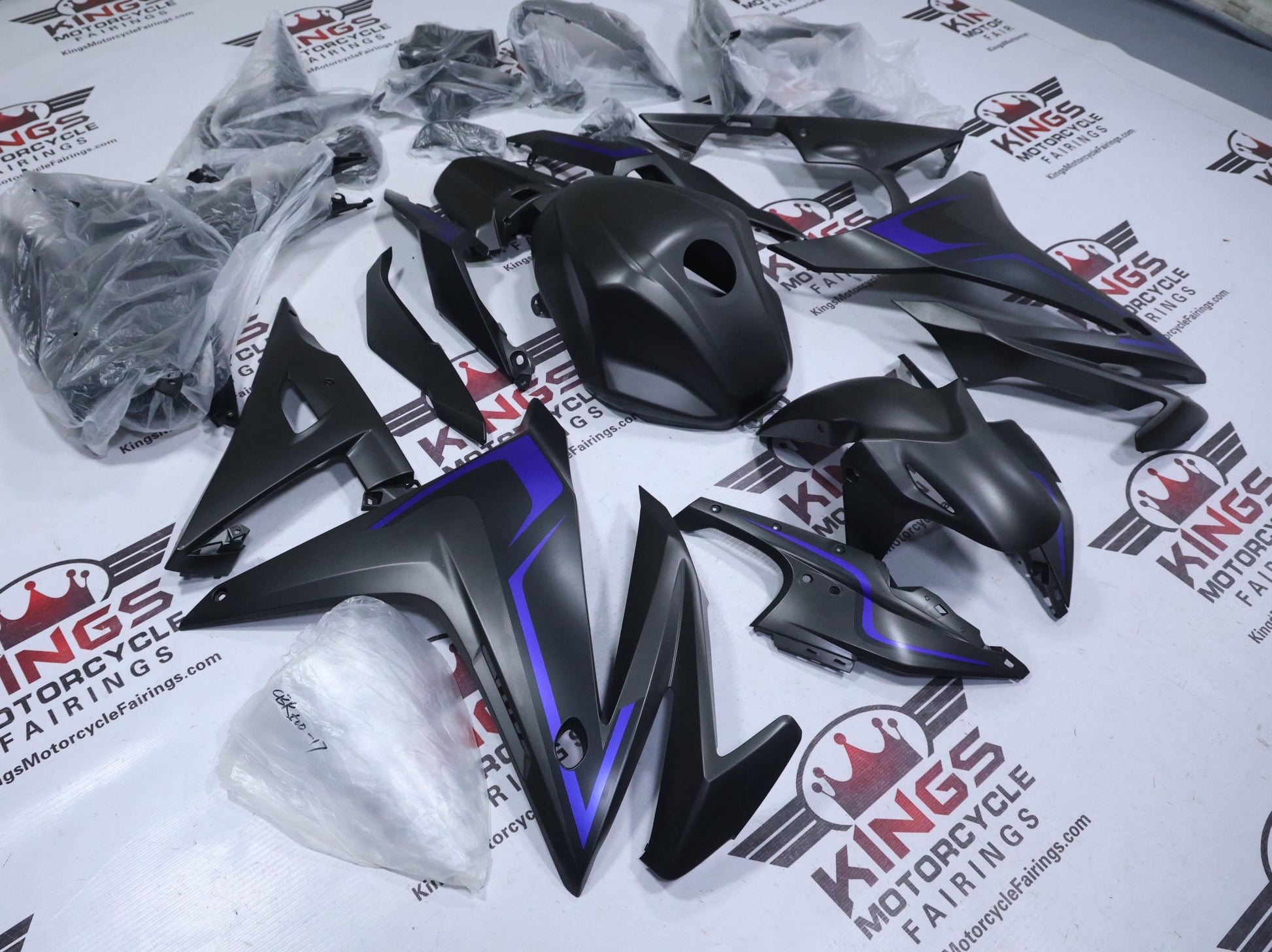 Honda CBR500R Fairings (2016-2018) Matte Black, Blue from KingsMotorcycleFairings.com