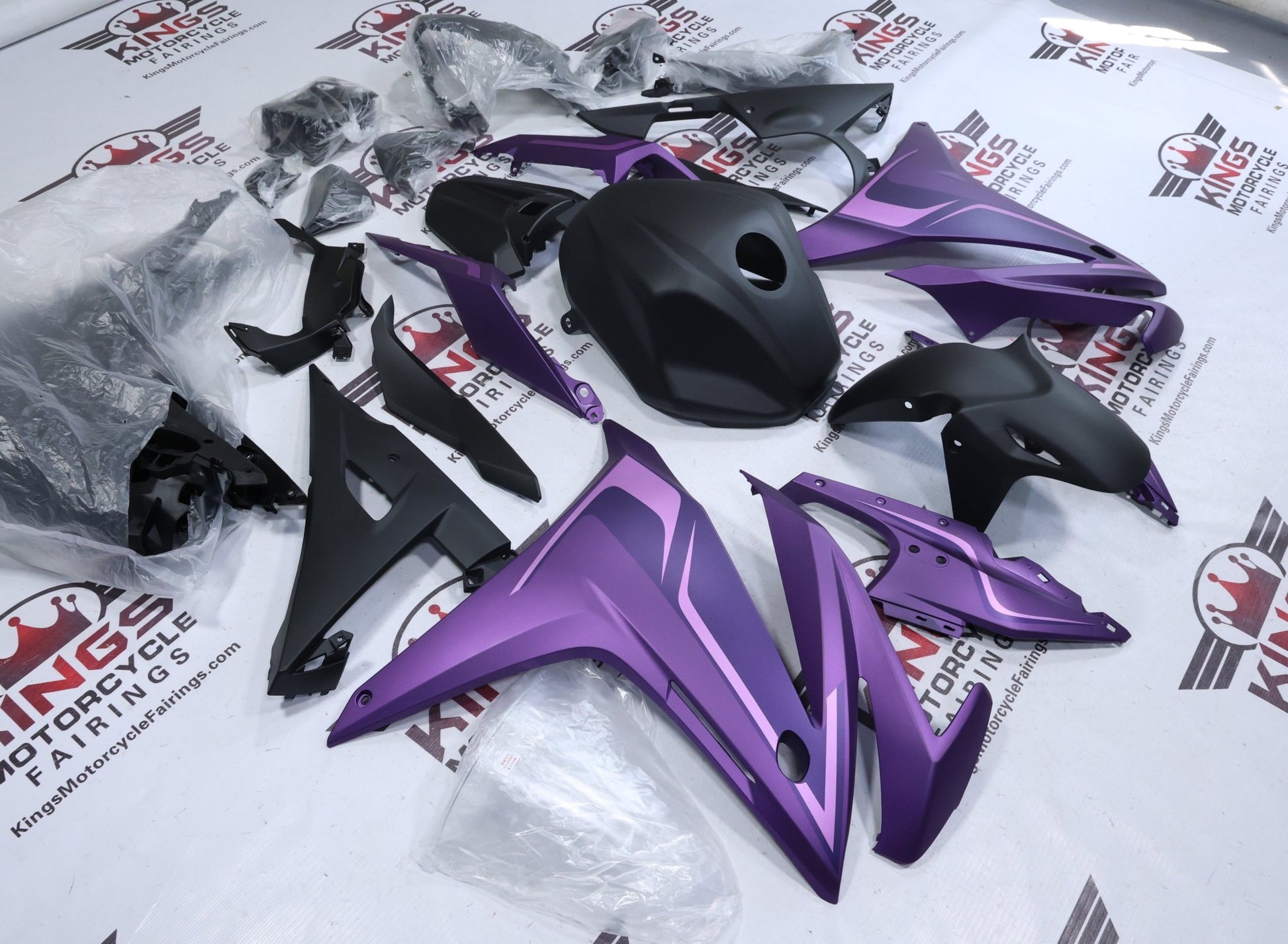 Honda CBR500R Fairings (2016-2018) Matte Purple, Light Purple, Black from KingsMotorcycleFairings.com.