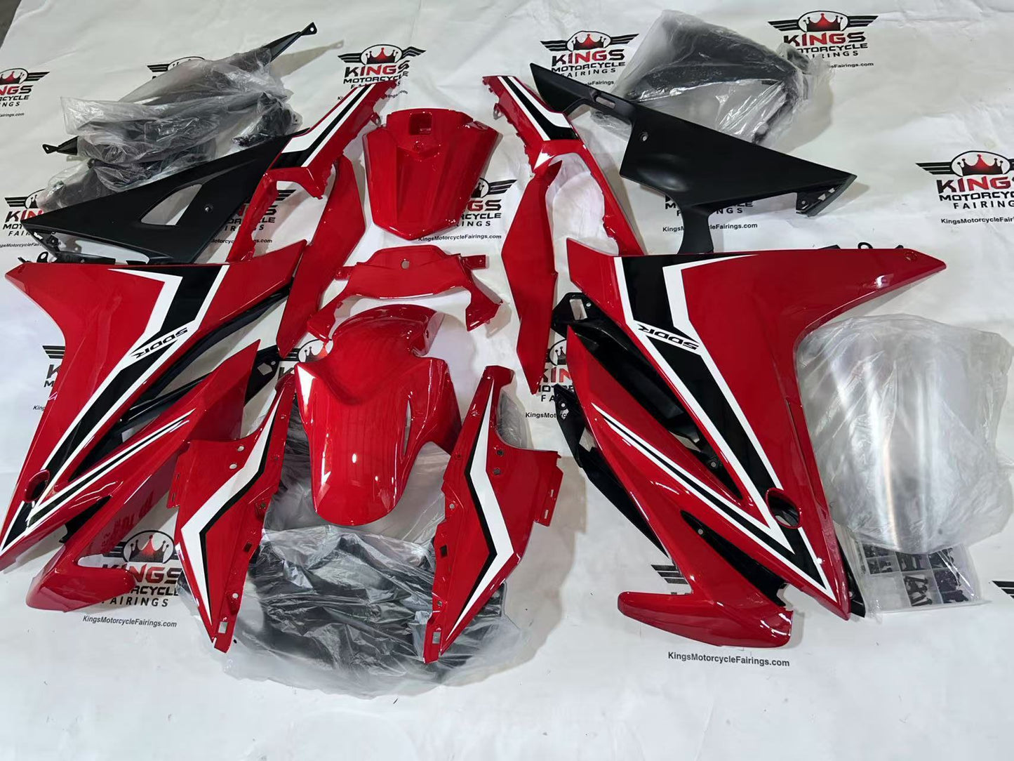 Honda CBR500R Fairings (2016-2018) Red, Black, White Stripe from KingsMotorcycleFairings.com