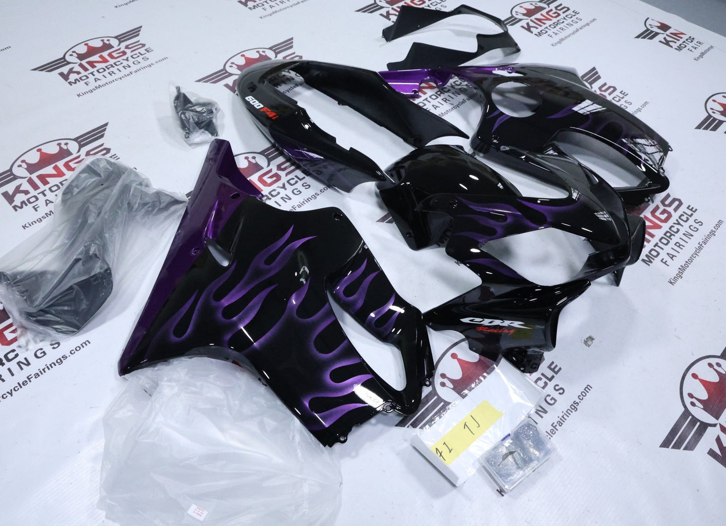 Honda CBR600F4i Fairings (2004-2007) Black, Purple Fire Flames from KingsMotorcycleFairings.com