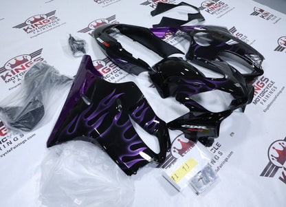 Honda CBR600F4i Fairings (2004-2007) Black, Purple Fire Flames from KingsMotorcycleFairings.com