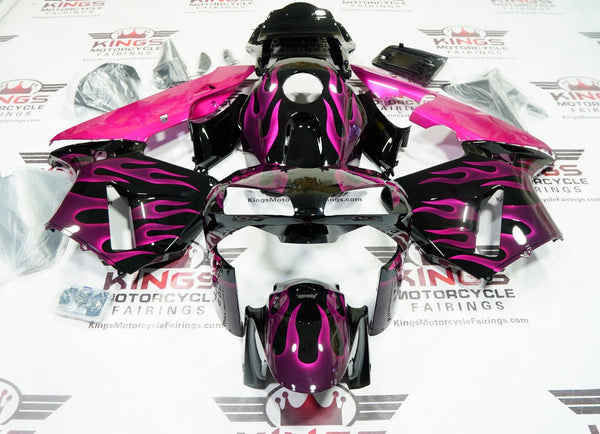 Honda CBR600RR Fairing Kit (2003-2004) Pink Flames, Black at KingsMotorcycleFairings.com