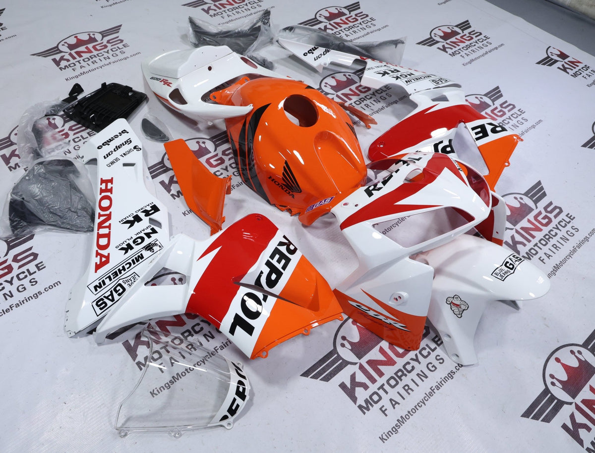 Honda CBR600RR Fairing Kit (2005-2006) White, Orange Repsol at KingsMotorcycleFairings.com
