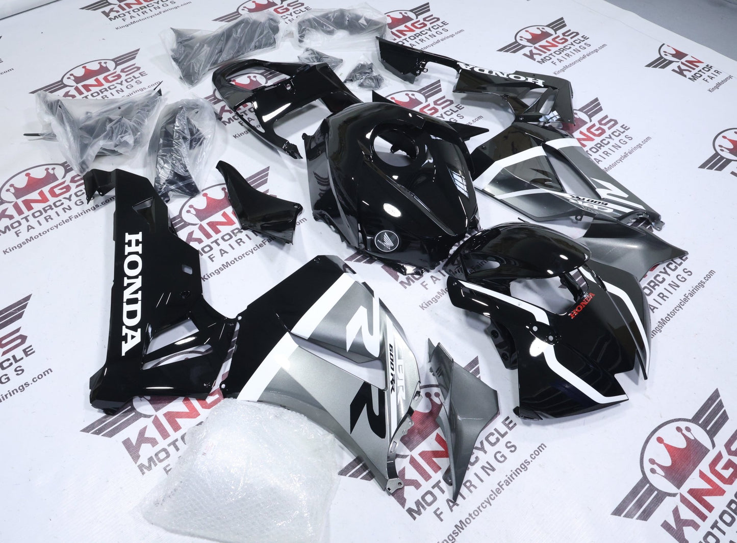 Honda CBR600RR Fairing Kit (2013-2023) Black, Gray, White, Stripe from KingsMotorcycleFairings.com
