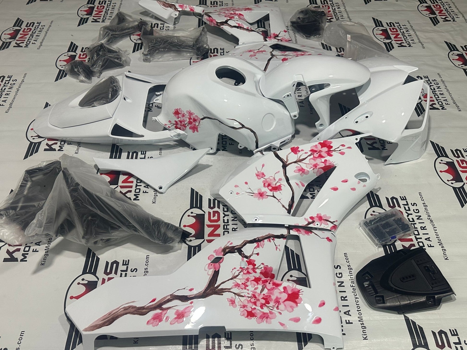 Honda CBR600RR Fairing Kit (2026) White, Pink Flowers at KingsMotorcycleFairings.com