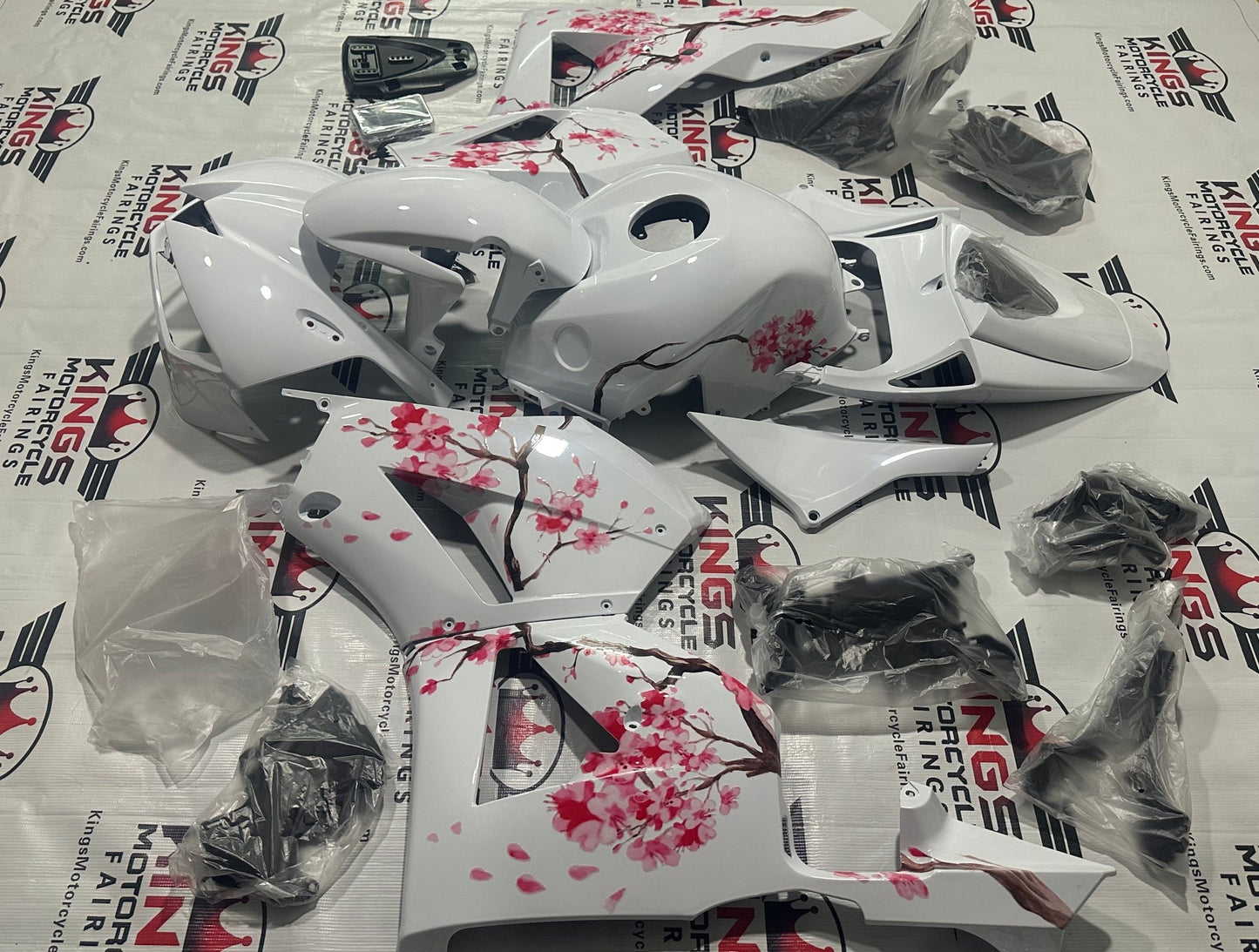 Honda CBR600RR Fairing Pieces (2024-2025) White, Pink Flowers at KingsMotorcycleFairings.com