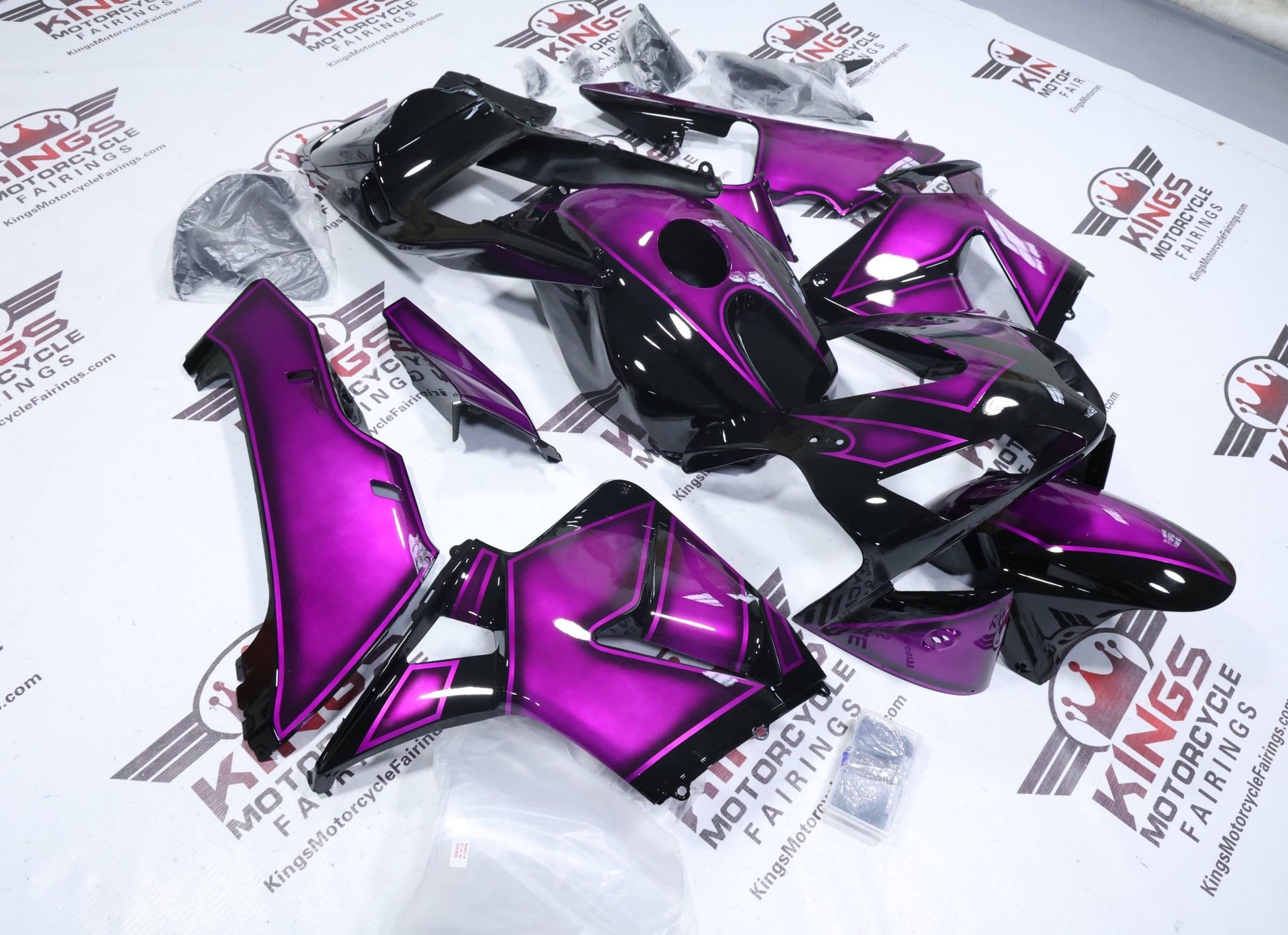 Honda CBR600RR Fairing Set (2003-2004) Purple, Black Custom at KingsMotorcycleFairings.com
