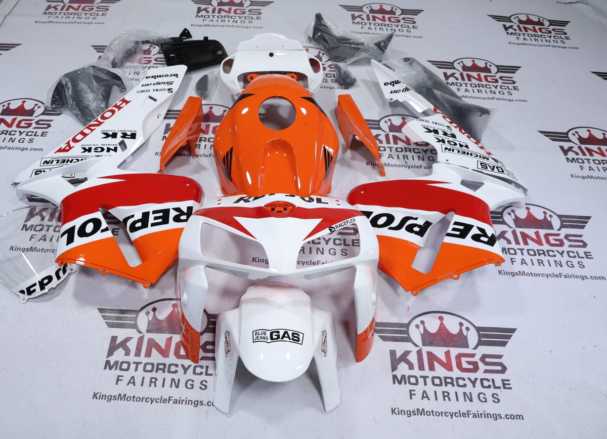 Honda CBR600RR Fairing Set (2005-2006) White, Orange Repsol at KingsMotorcycleFairings.com