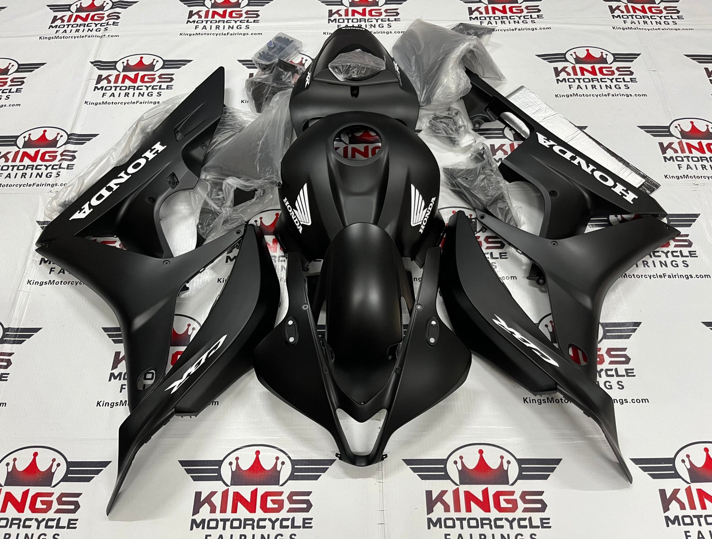 Honda CBR600RR Fairing Set (2007-2008) Flat Black, White at KingsMotorcycleFairings.com