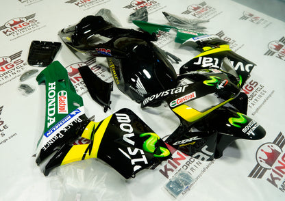 Honda CBR600RR Fairing kit (2003-2004) Black, Green, Yellow Movistar at KingsMotorcycleFairings.com