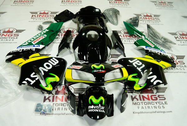 Honda CBR600RR Fairings (2003-2004) Black, Green, Yellow Movistar at KingsMotorcycleFairings.com