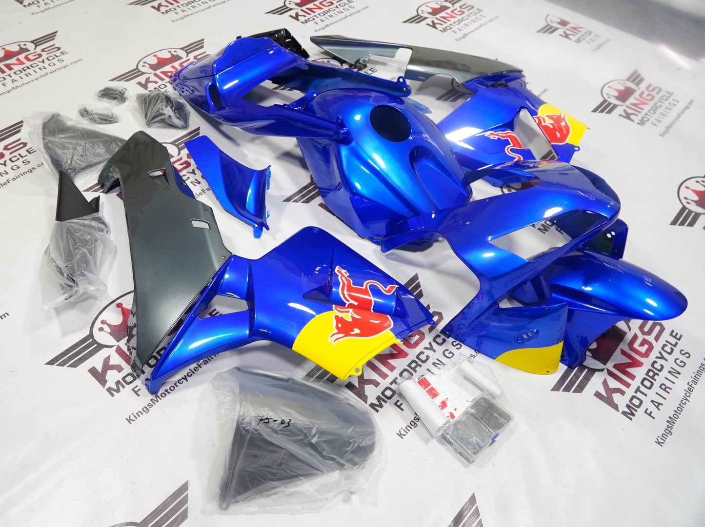 Honda CBR 600RR Fairings (2003-2004) Blue, Gray RedBull at KingsMotorcycleFairings.com