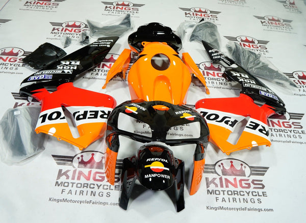Honda CBR600RR Fairings (2005-2006) Black, Orange, White Repsol at KingsMotorcycleFairings.com