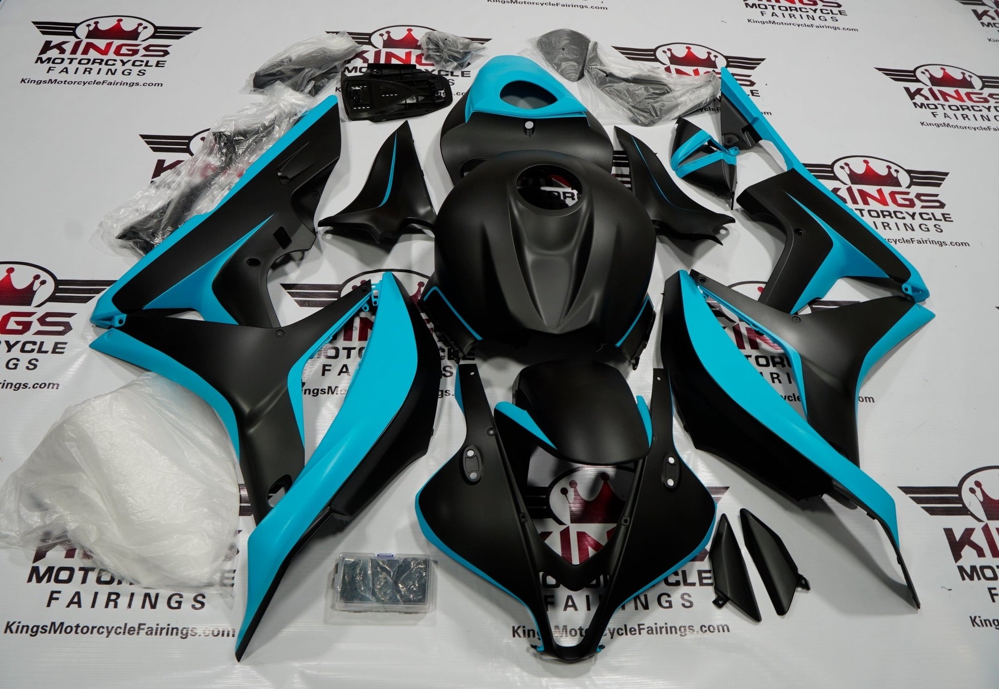 Honda CBR600RR Fairings (2007-2008) Matte Black, Blue Turquoise from KingsMotorcycleFairings.com