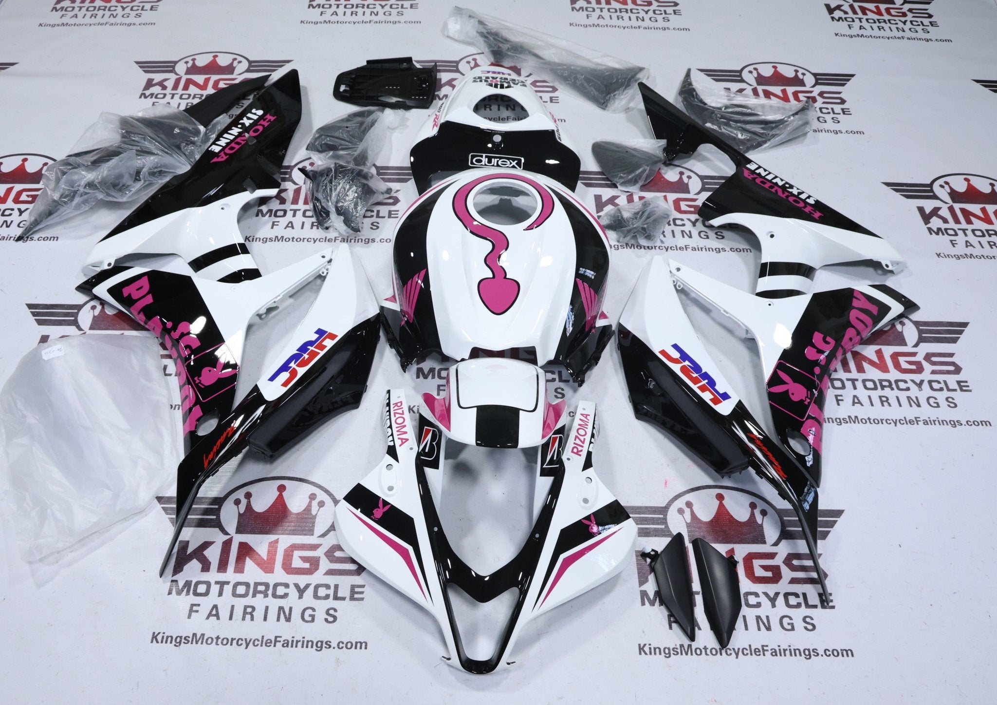 Honda CBR600RR Fairings (2007-2008) Playboy White, Black, Pink at KingsMotorcycleFairings.com