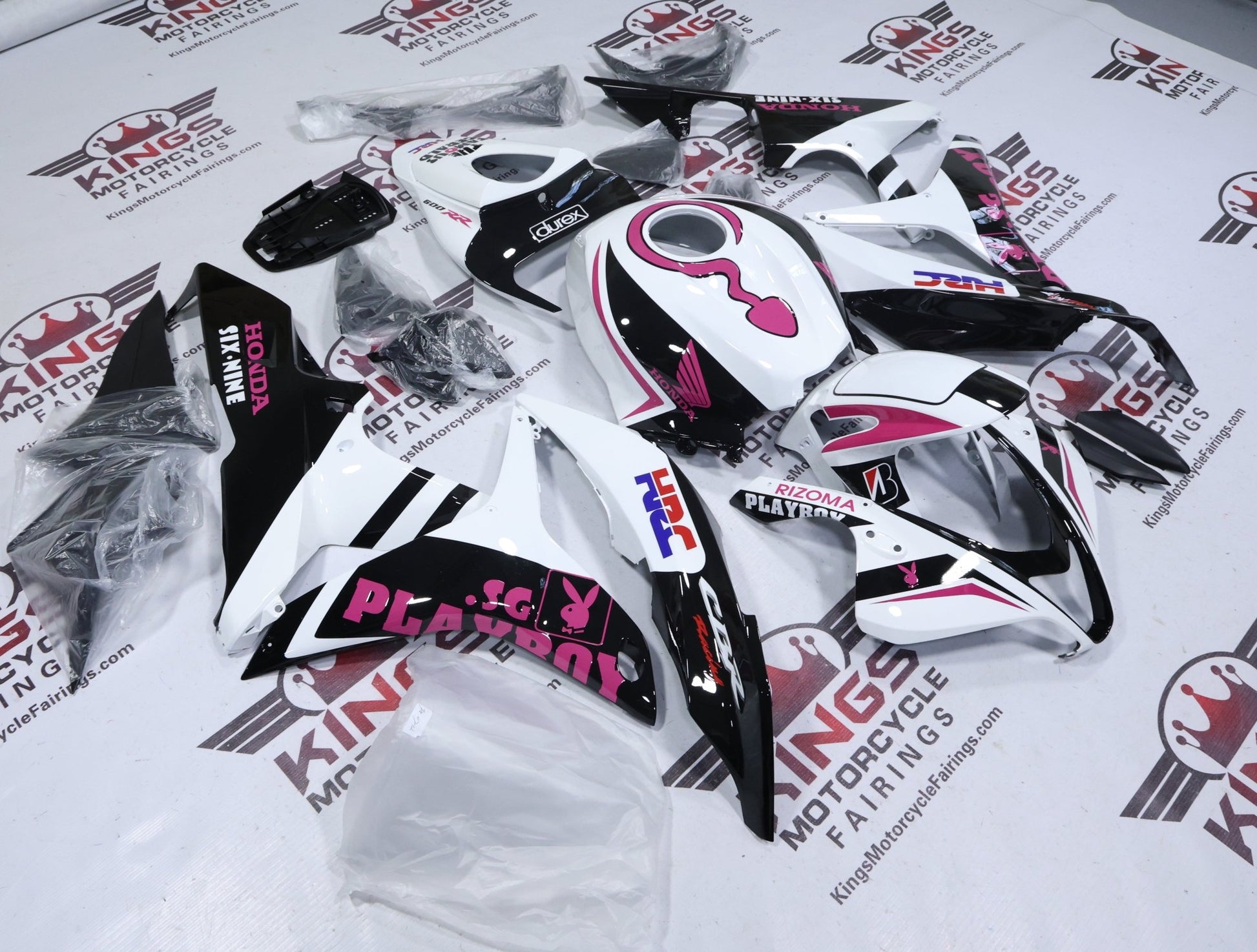 Honda CBR600RR Fairings (2007-2008) White, Black, Pink Playboy from KingsMotorcycleFairings.com