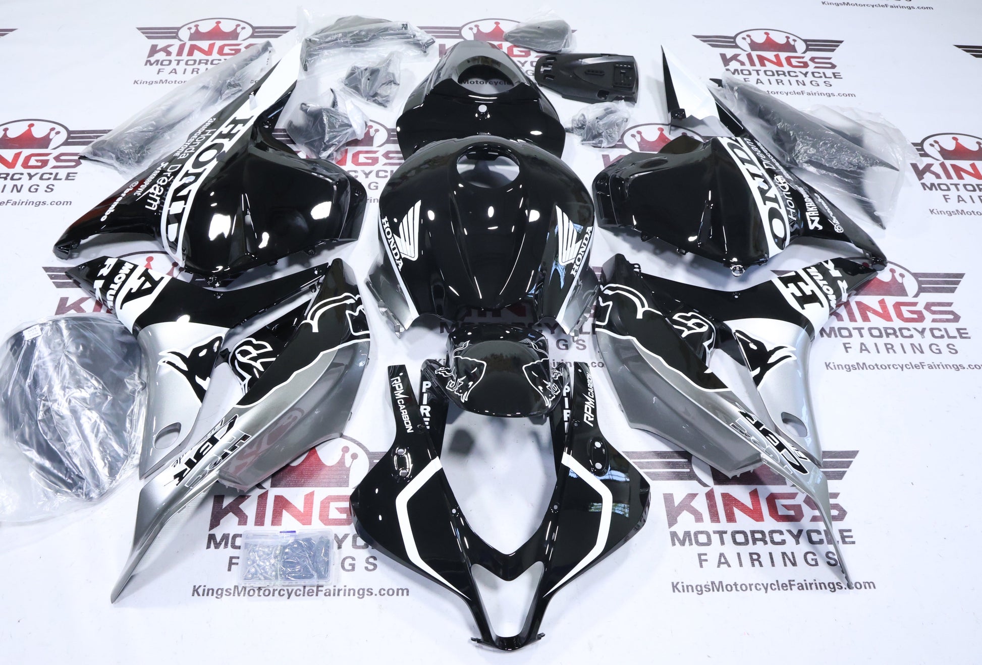 Honda CBR600RR Fairings (2009-2012) Black, Silver, White Bull at KingsMotorcycleFairings.com