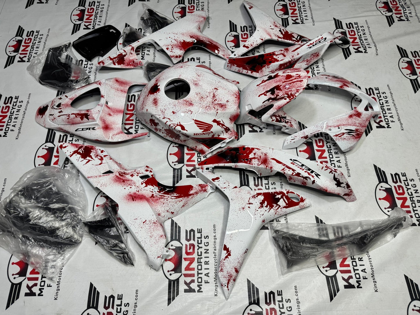 Honda CBR600RR Fairings (2009-2012) White, Red Blood Splatter from KingsMotorcycleFairings.com