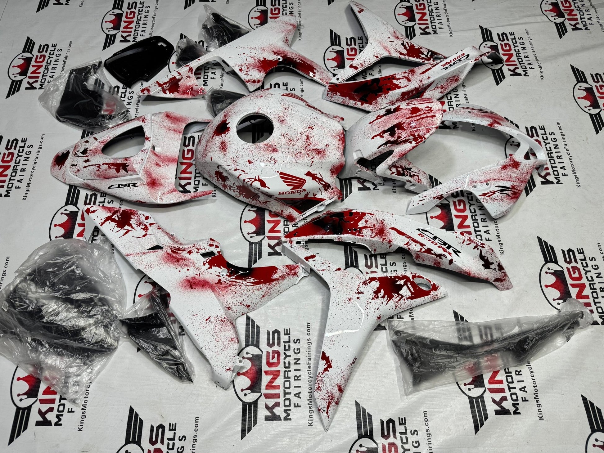 Honda CBR600RR Fairings (2009-2012) White, Red Blood Splatter from KingsMotorcycleFairings.com