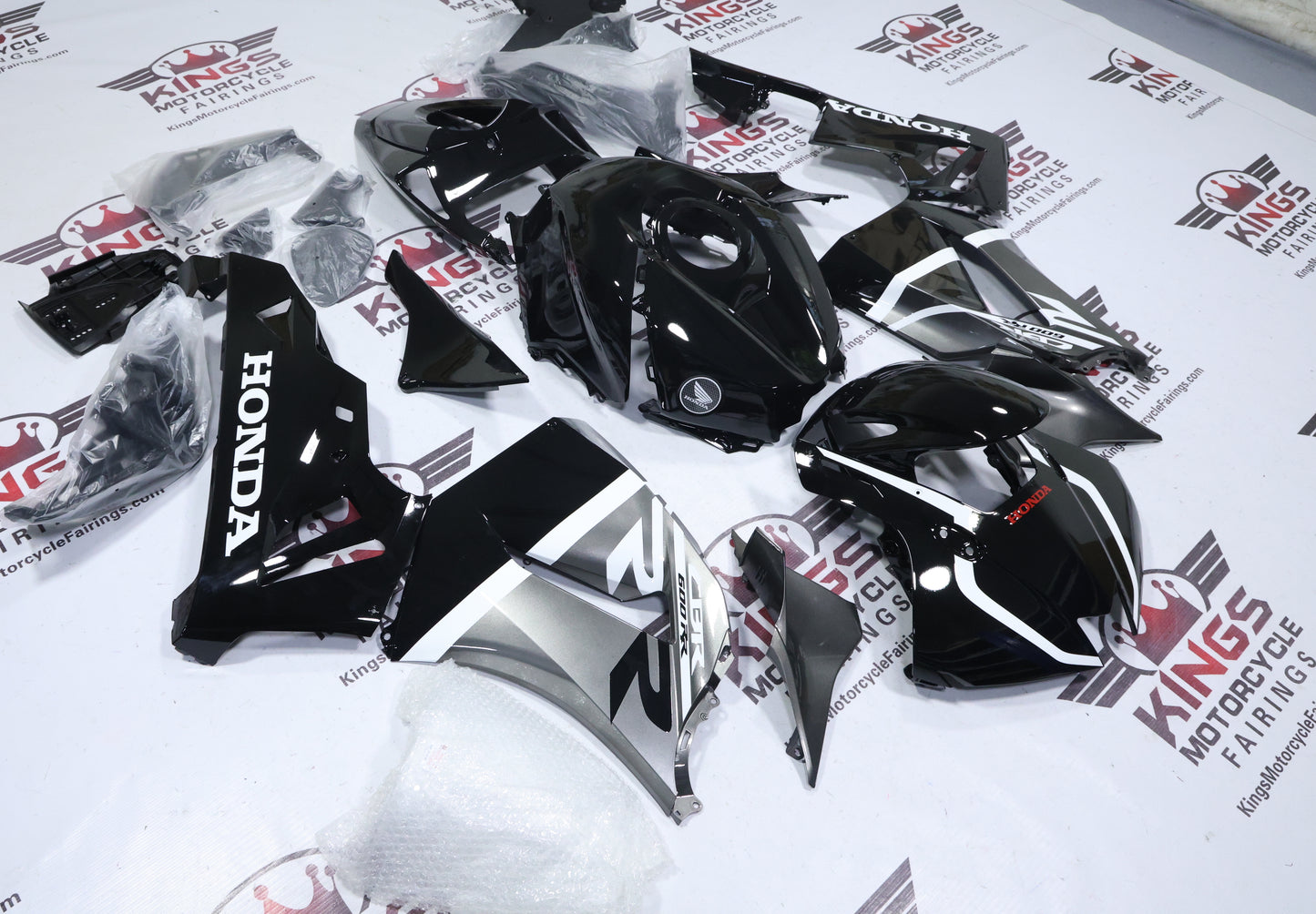 Honda CBR600RR Fairings (2024-2025) Black, Gray, White, Stripe at KingsMotorcycleFairings.com