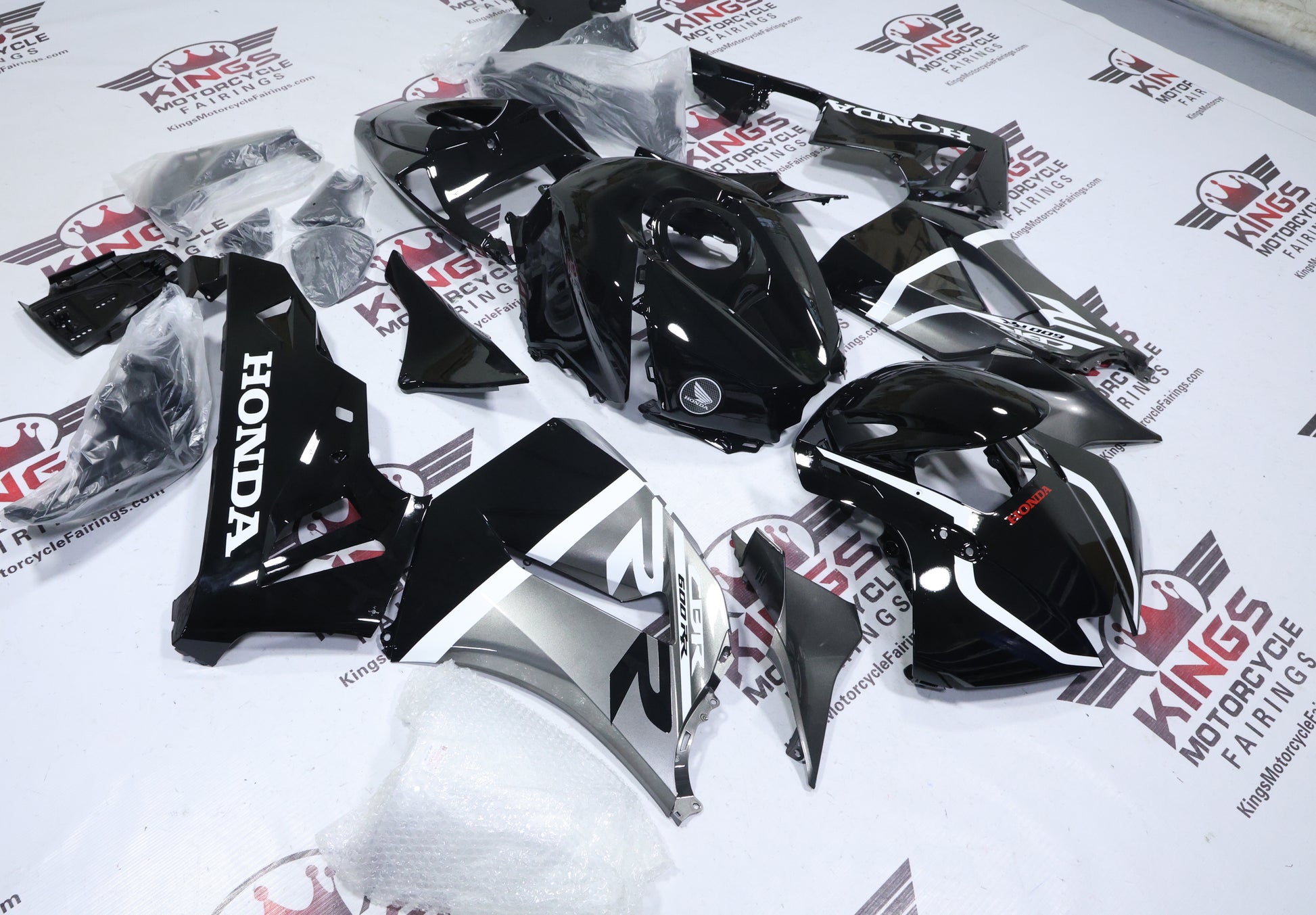 Honda CBR600RR Fairings (2024-2025) Black, Gray, White, Stripe at KingsMotorcycleFairings.com