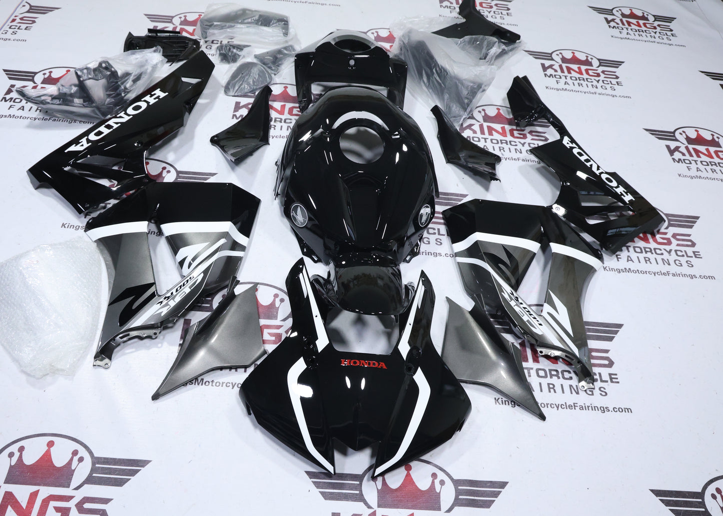 Honda CBR600RR Fairings (2024-2025) Black, Gray, White, Stripe from KingsMotorcycleFairings.com