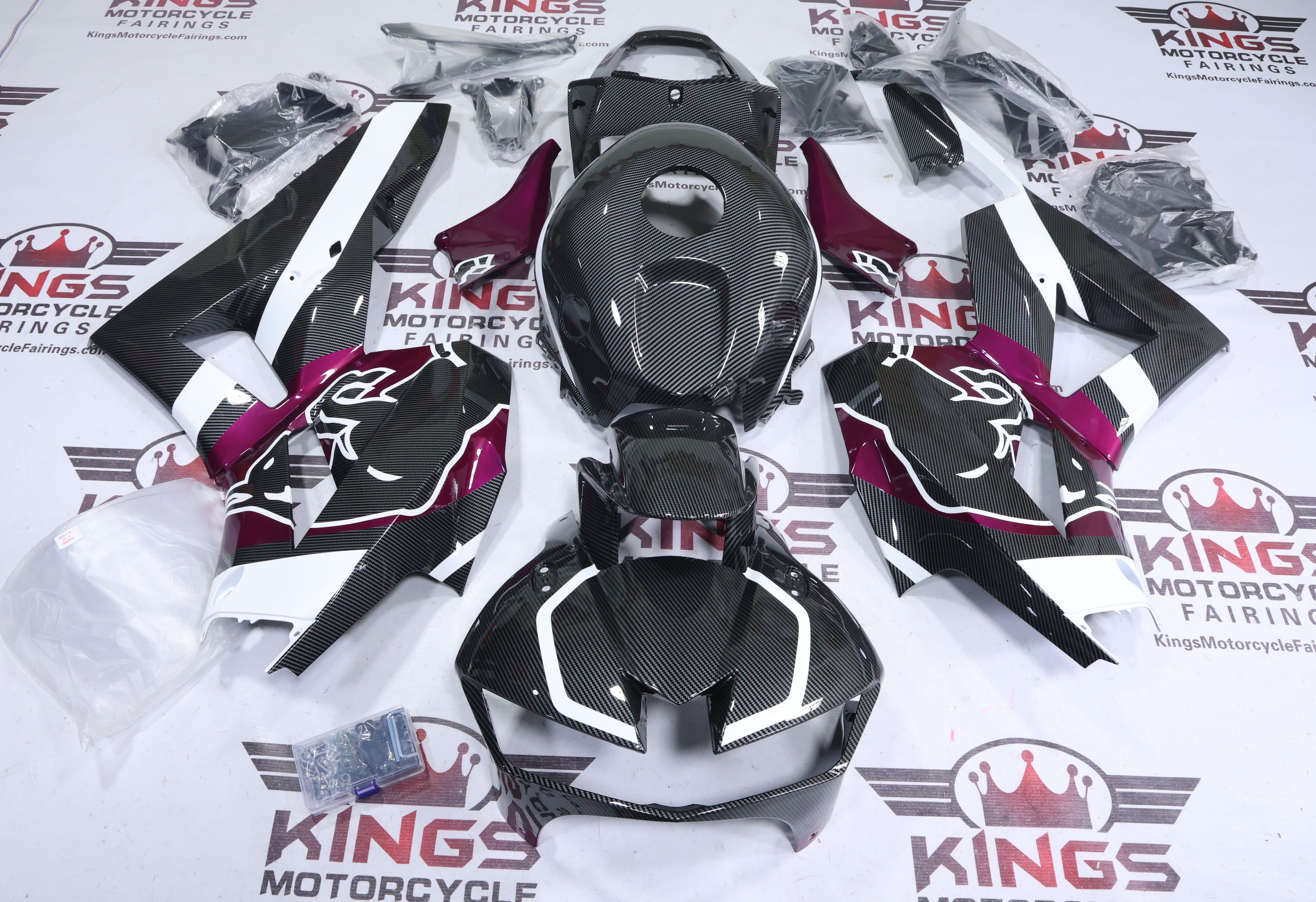 Honda CBR600RR Fairings (2024-2025) Faux Carbon Fiber, Fuchsia Purple, Bull from KingsMotorcycleFairings.com